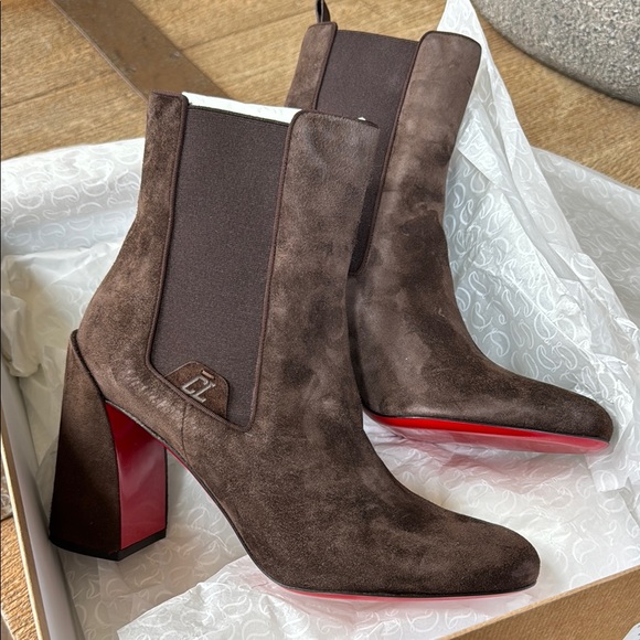 Christian Louboutin turelastic brown cosme suede ankle boot 85mm sz 39.5 - Picture 8 of 12